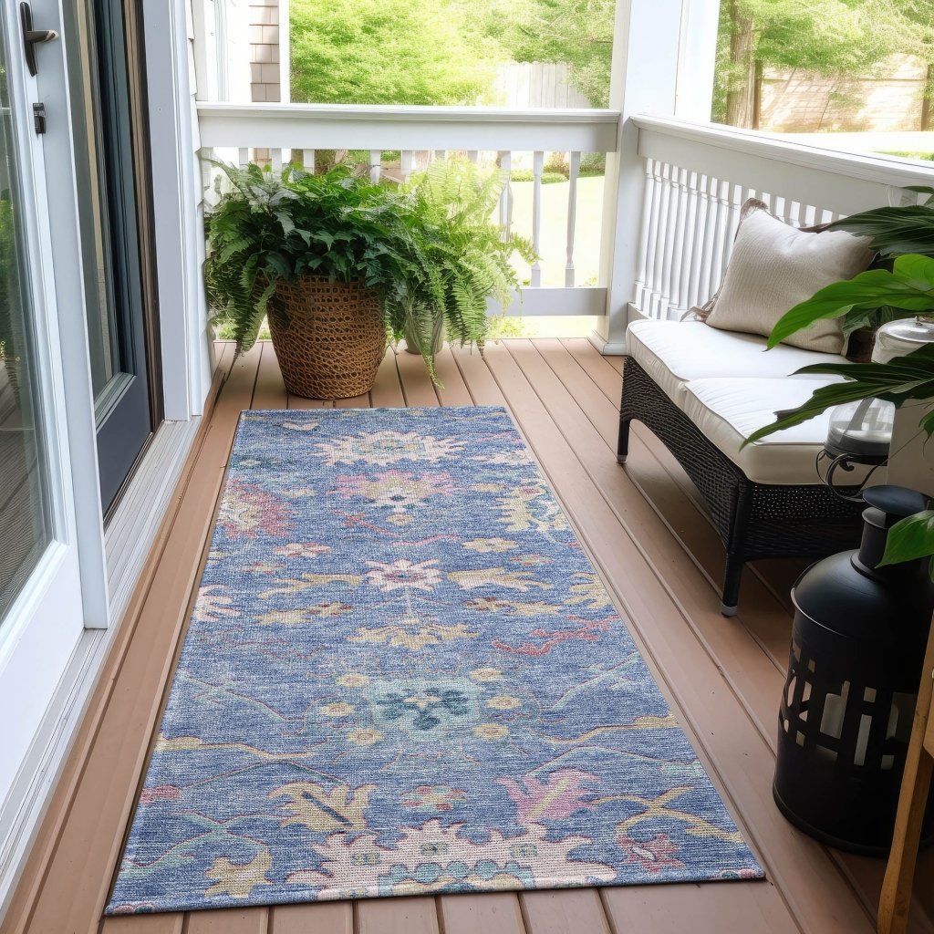 LOOMLAN Rugs Eugene Blue Washable Indoor-Outdoor Rug