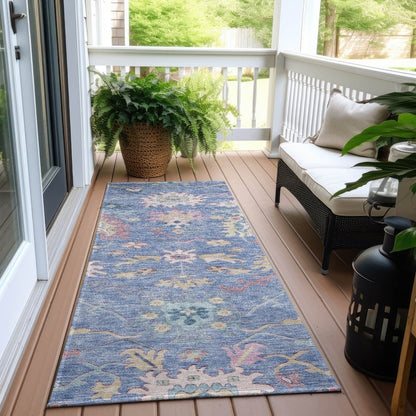 LOOMLAN Rugs Eugene Blue Washable Indoor-Outdoor Rug