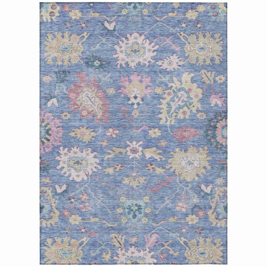 LOOMLAN Rugs Eugene Blue Washable Indoor-Outdoor Rug