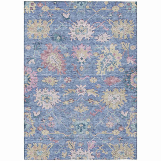 LOOMLAN Rugs Eugene Blue Washable Indoor-Outdoor Rug