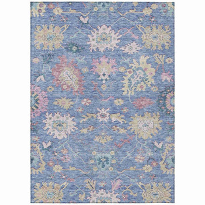 LOOMLAN Rugs Eugene Blue Washable Indoor-Outdoor Rug