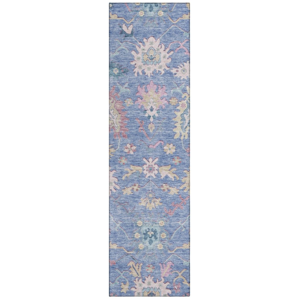 LOOMLAN Rugs Eugene Blue Washable Indoor-Outdoor Rug