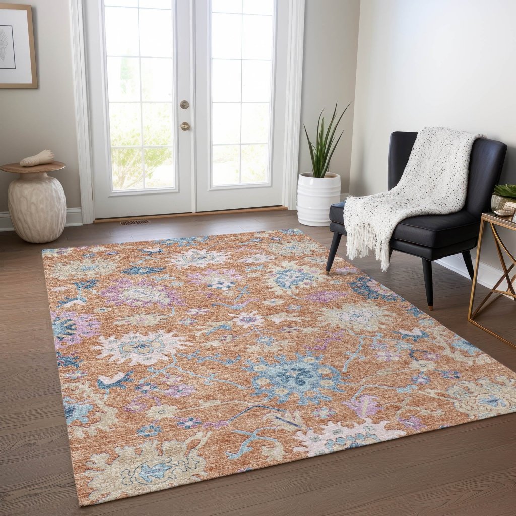 LOOMLAN Rugs Eugene Orange Washable Indoor-Outdoor Rug