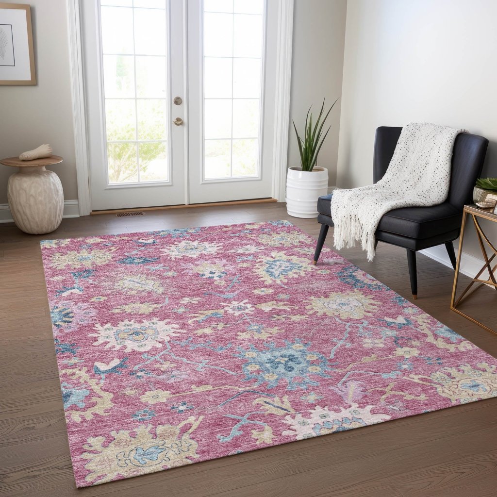 LOOMLAN Rugs Eugene Pink Washable Indoor-Outdoor Rug