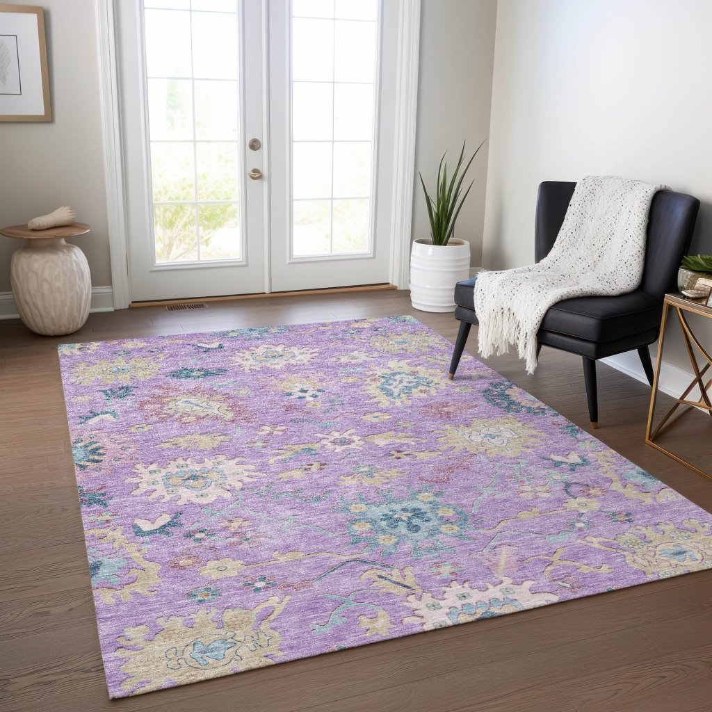 LOOMLAN Rugs Eugene Purple Washable Indoor-Outdoor Rug