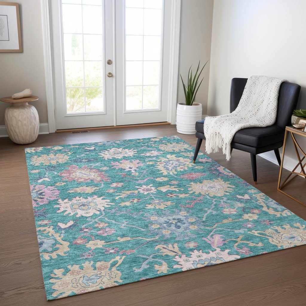 Eugene Teal Washable Indoor - Outdoor Rug - LOOMLAN - LOOMLAN Rugs - Outdoor Rugs