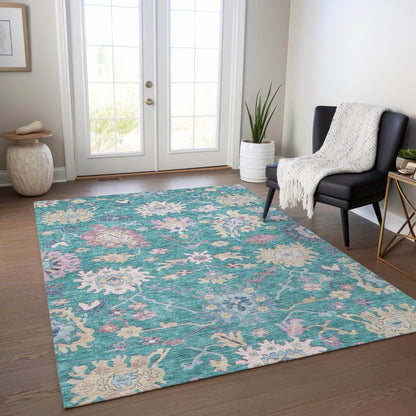 Eugene Teal Washable Indoor - Outdoor Rug - LOOMLAN - LOOMLAN Rugs - Outdoor Rugs