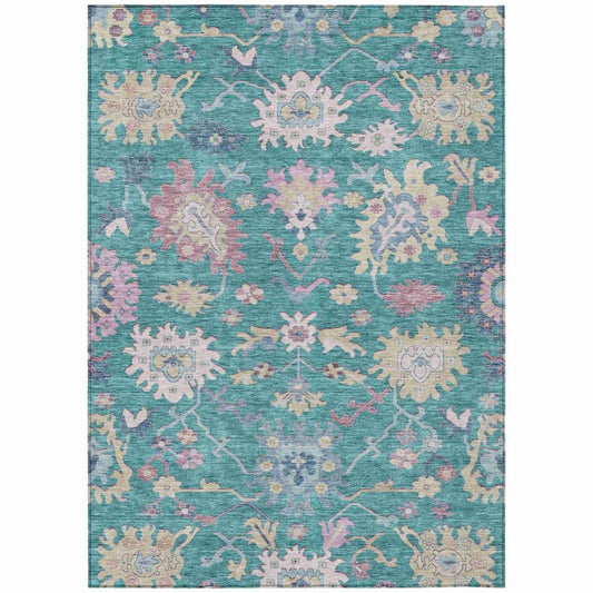 LOOMLAN Rugs Eugene Teal Washable Indoor-Outdoor Rug