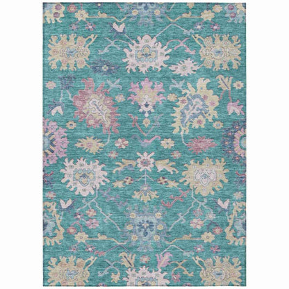 Eugene Teal Washable Indoor-Outdoor Rug