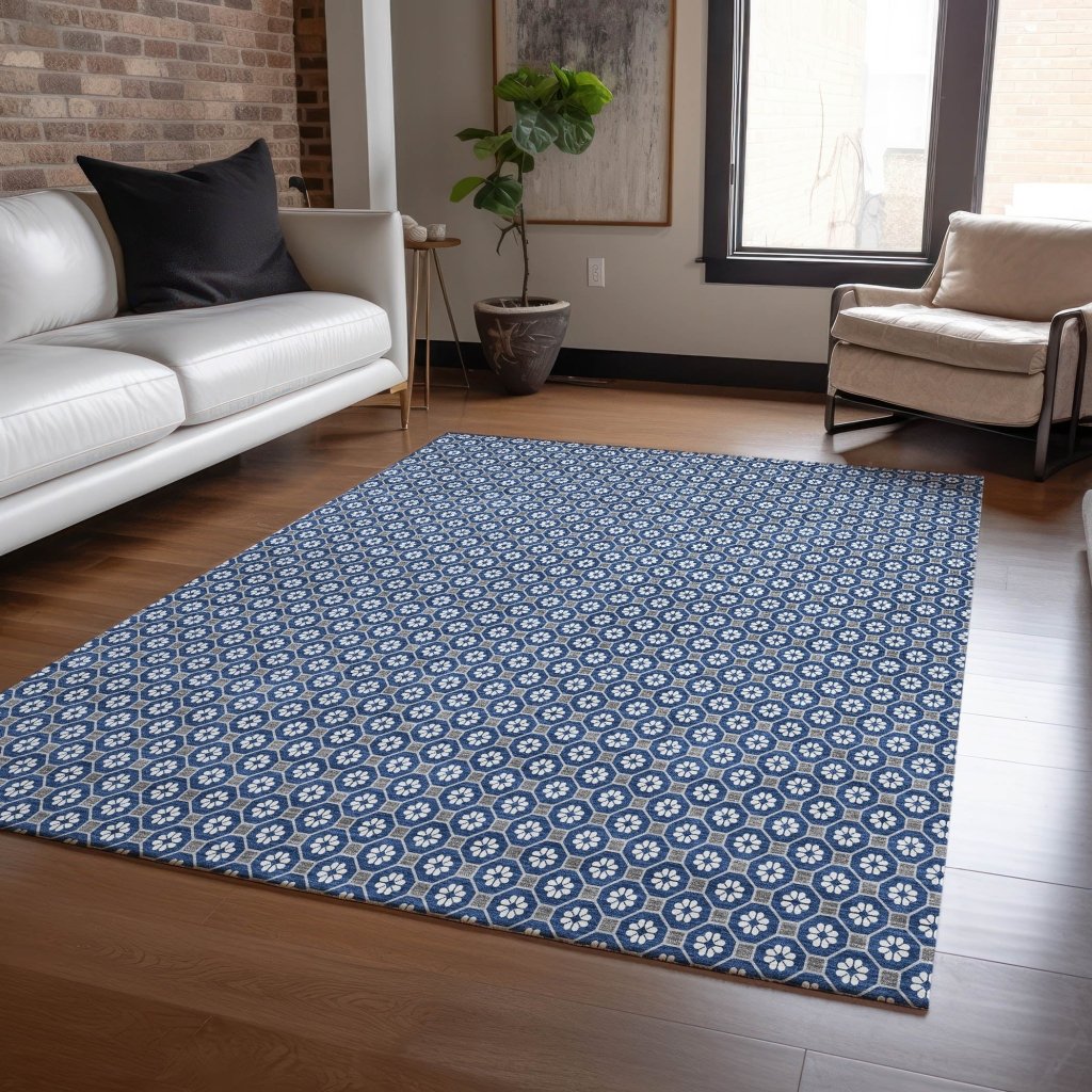 Euphira Blue Washable Indoor - Outdoor Rug - LOOMLAN - LOOMLAN Rugs - Outdoor Rugs