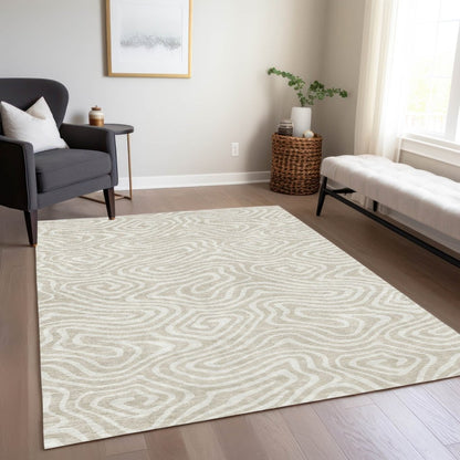 LOOMLAN Rugs Evalora Beige Washable Indoor-Outdoor Rug