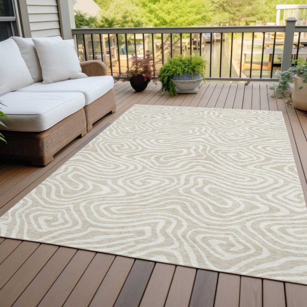 LOOMLAN Rugs Evalora Beige Washable Indoor-Outdoor Rug