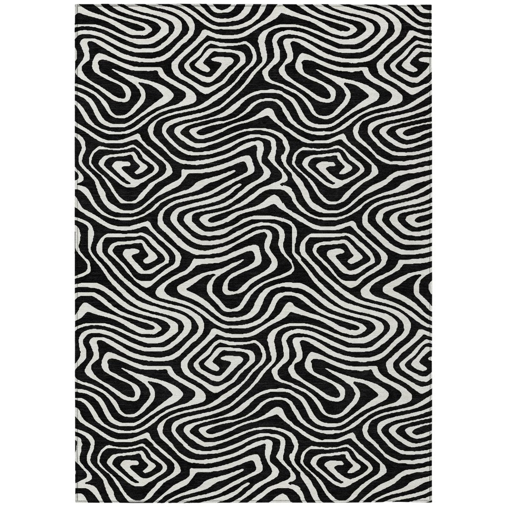 LOOMLAN Rugs Evalora Black Washable Indoor-Outdoor Rug
