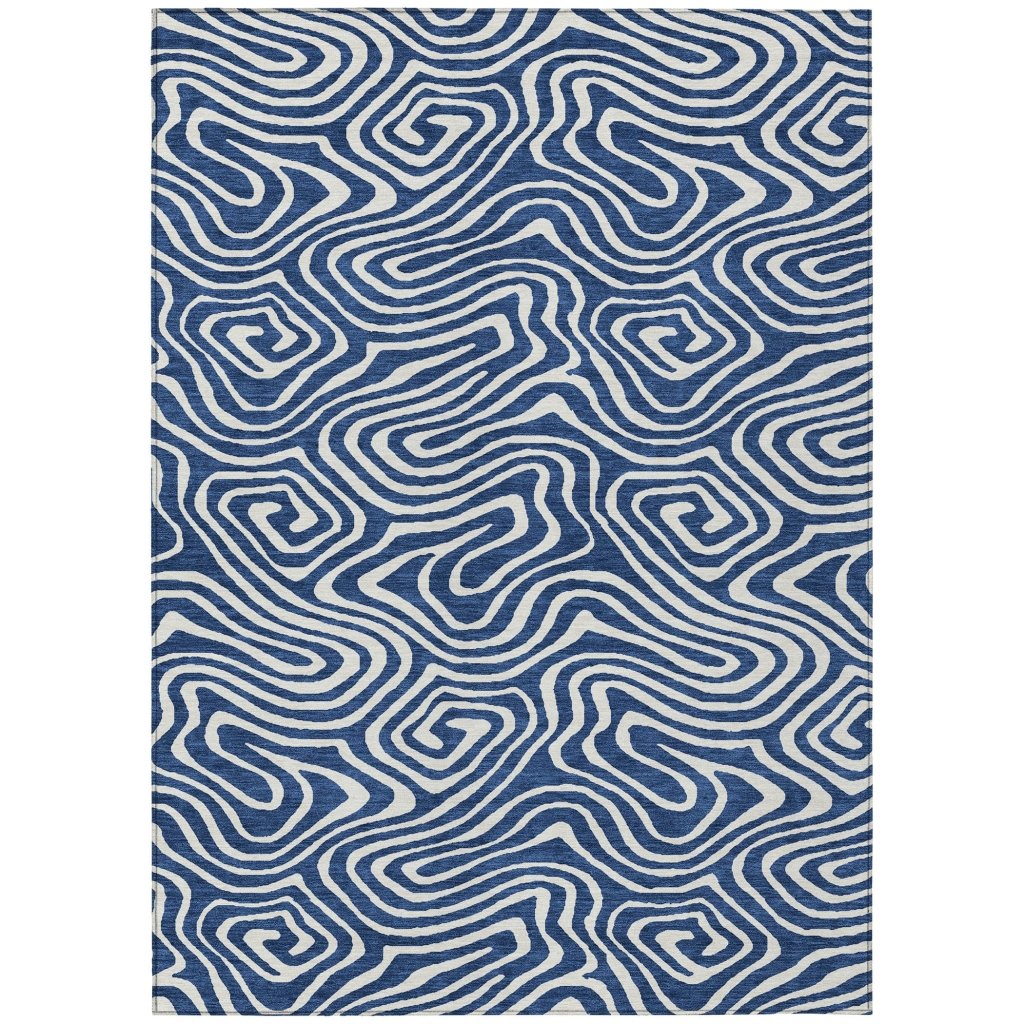 LOOMLAN Rugs Evalora Blue Washable Indoor-Outdoor Rug