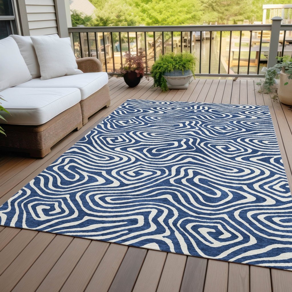 LOOMLAN Rugs Evalora Blue Washable Indoor-Outdoor Rug