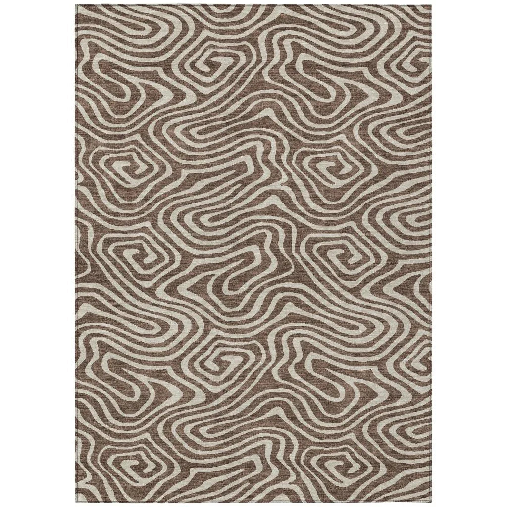 LOOMLAN Rugs Evalora Brown Washable Indoor-Outdoor Rug