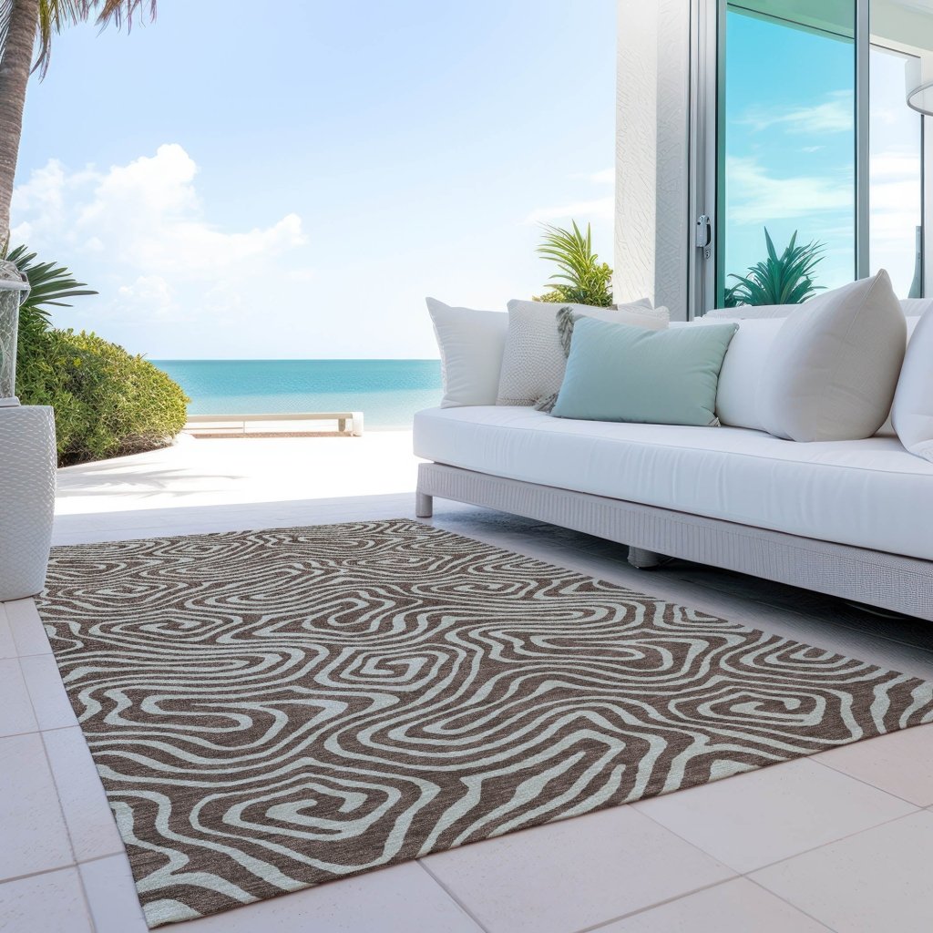 LOOMLAN Rugs Evalora Brown Washable Indoor-Outdoor Rug