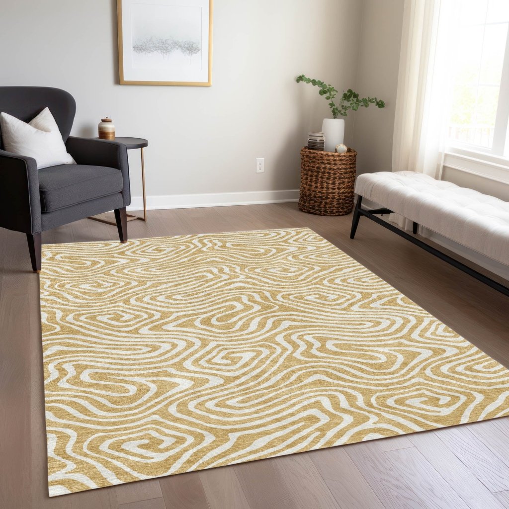 LOOMLAN Rugs Evalora Gold Washable Indoor-Outdoor Rug