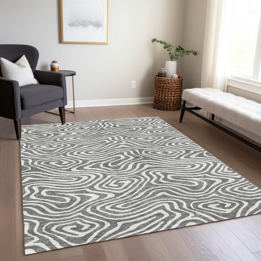 LOOMLAN Rugs Evalora Gray Washable Indoor-Outdoor Rug