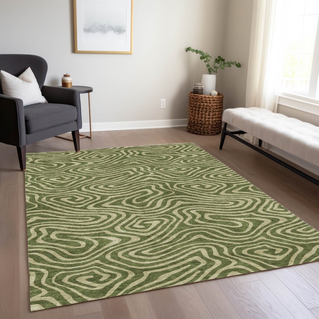 LOOMLAN Rugs Evalora Green Washable Indoor-Outdoor Rug