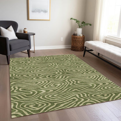 LOOMLAN Rugs Evalora Green Washable Indoor-Outdoor Rug
