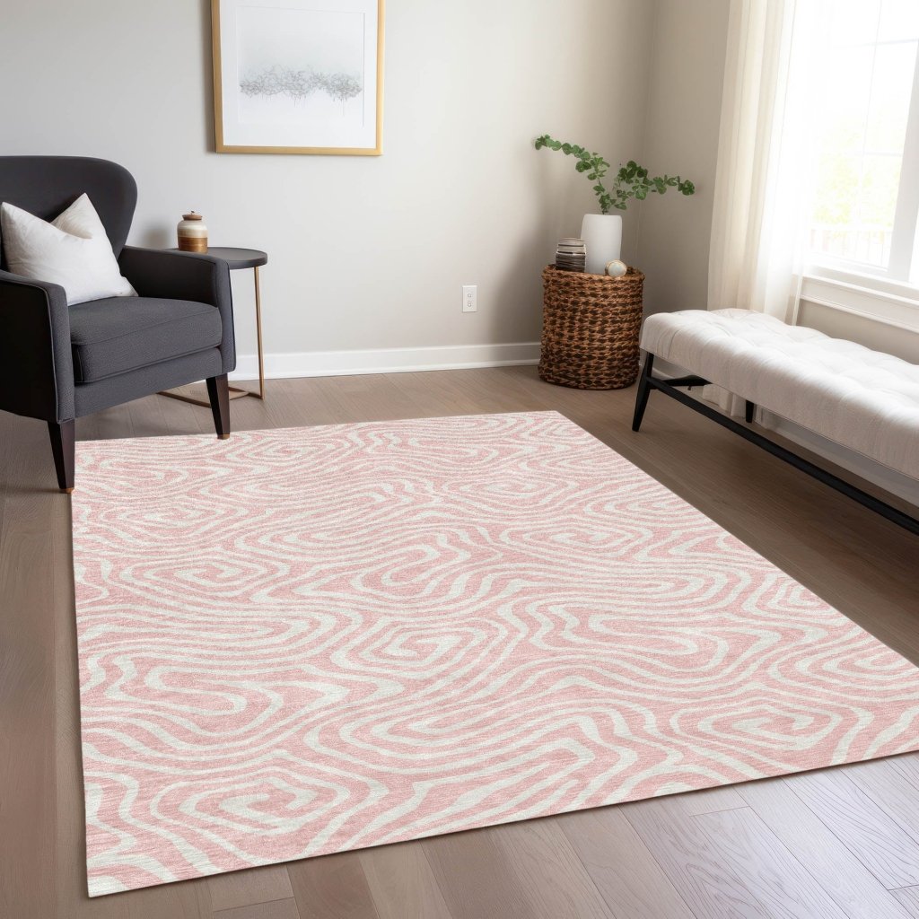 LOOMLAN Rugs Evalora Pink Washable Indoor-Outdoor Rug