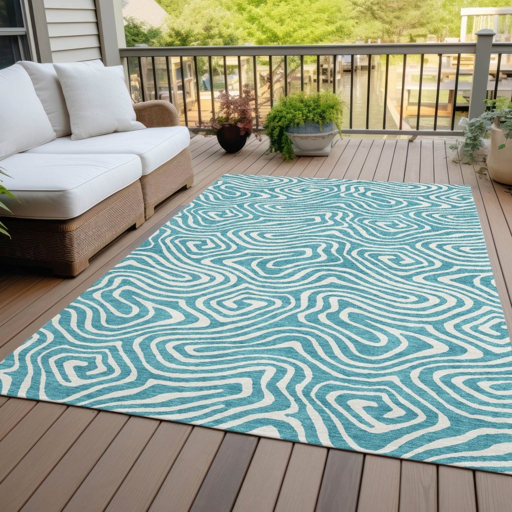 LOOMLAN Rugs Evalora Teal Washable Indoor-Outdoor Rug