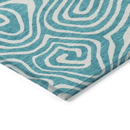 LOOMLAN Rugs Evalora Teal Washable Indoor-Outdoor Rug