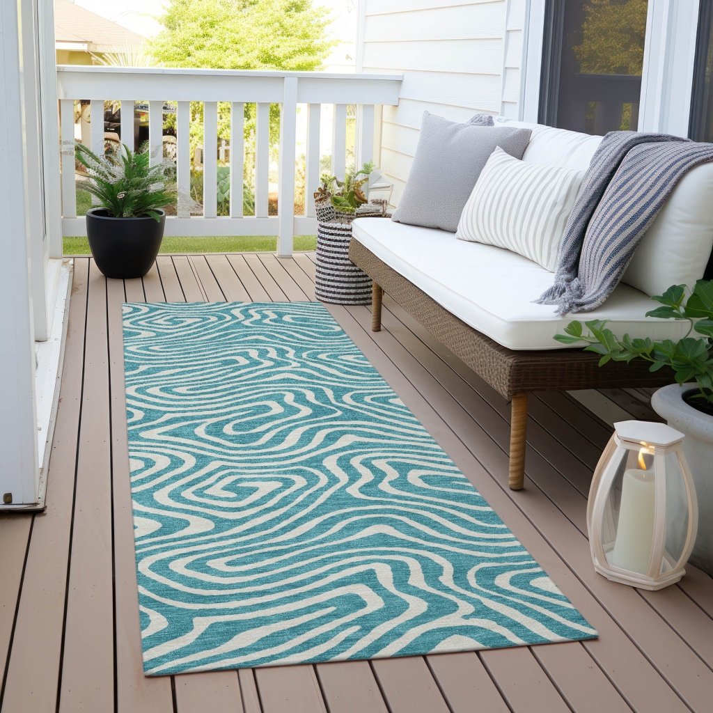 LOOMLAN Rugs Evalora Teal Washable Indoor-Outdoor Rug