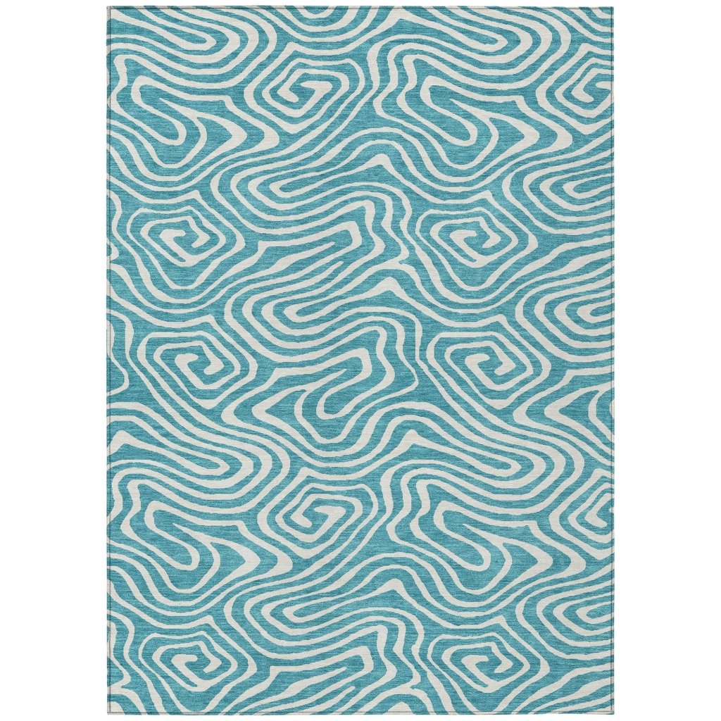 LOOMLAN Rugs Evalora Teal Washable Indoor-Outdoor Rug