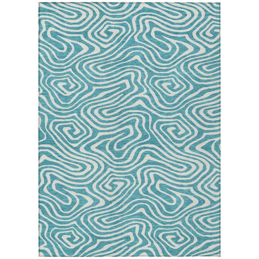 LOOMLAN Rugs Evalora Teal Washable Indoor-Outdoor Rug