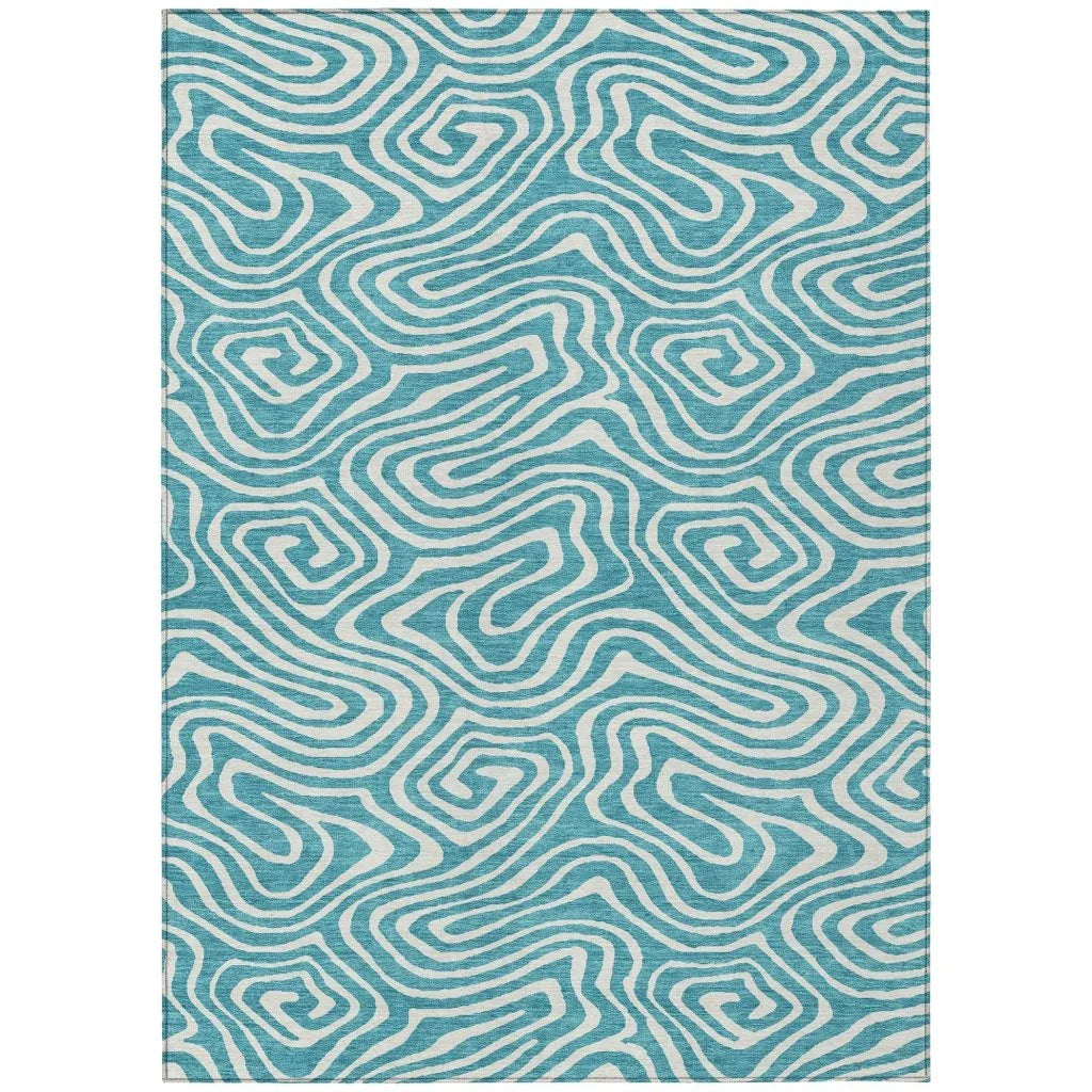 LOOMLAN Rugs Evalora Teal Washable Indoor-Outdoor Rug