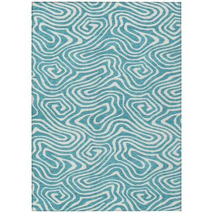 LOOMLAN Rugs Evalora Teal Washable Indoor-Outdoor Rug