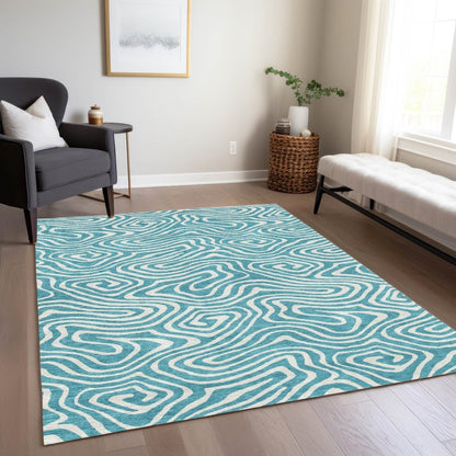 LOOMLAN Rugs Evalora Teal Washable Indoor-Outdoor Rug