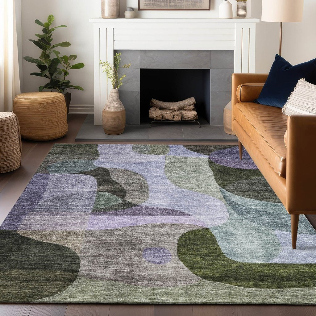 LOOMLAN Rugs Evan Olive Washable Indoor-Outdoor Rug