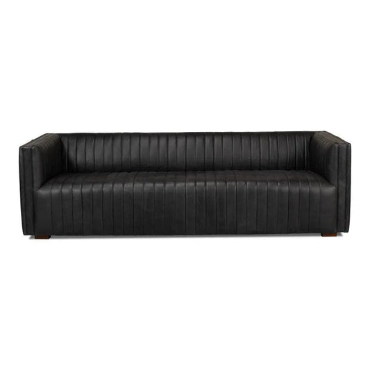 Sarreid Everett Sofa Channel Black Leather Couch
