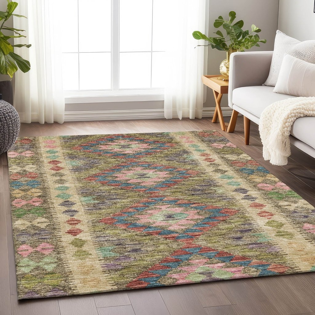 LOOMLAN Rugs Evynne Green Washable Indoor-Outdoor Rug