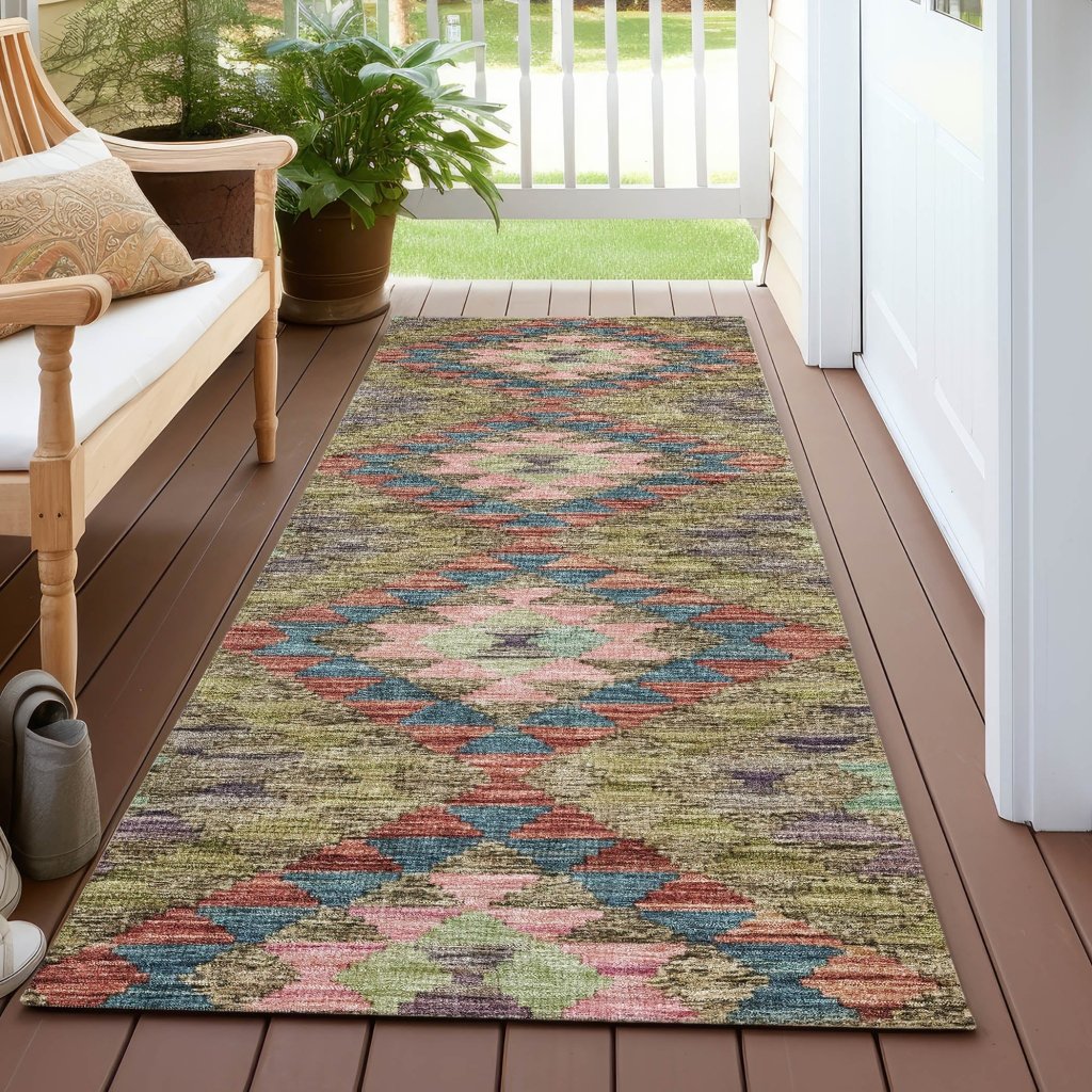 LOOMLAN Rugs Evynne Green Washable Indoor-Outdoor Rug