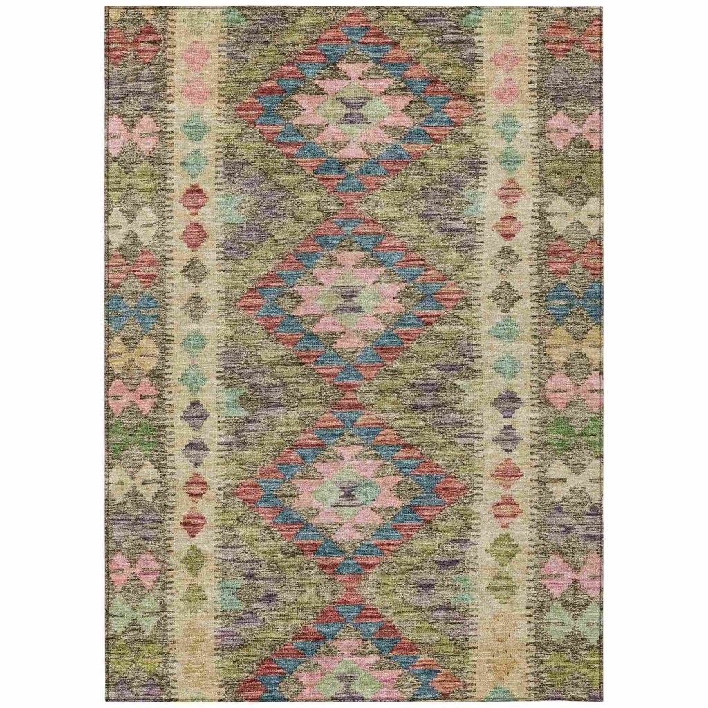 LOOMLAN Rugs Evynne Green Washable Indoor-Outdoor Rug