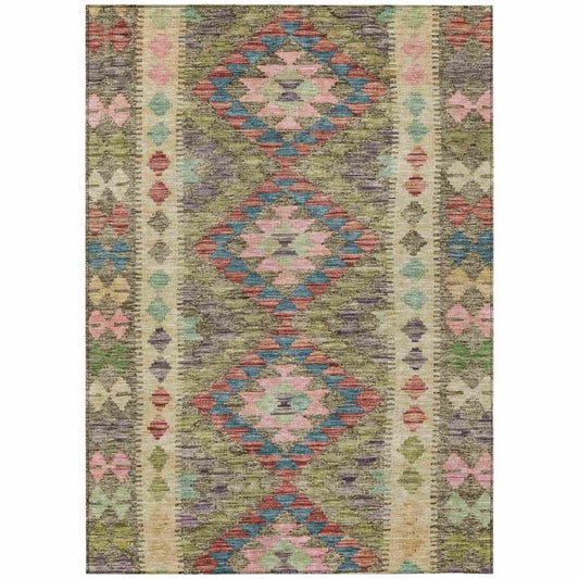 LOOMLAN Rugs Evynne Green Washable Indoor-Outdoor Rug