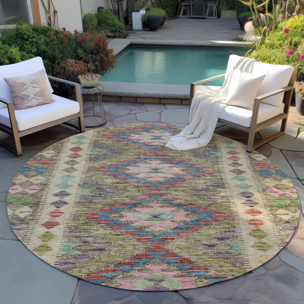 LOOMLAN Rugs Evynne Green Washable Indoor-Outdoor Rug