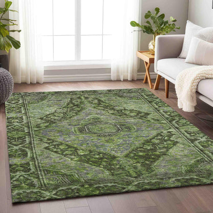 Kaelanor Green Washable Indoor-Outdoor Rug -- green