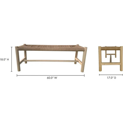 Hawthorn Large Natural Elm Wood & Rope Seat Bench -- view 9