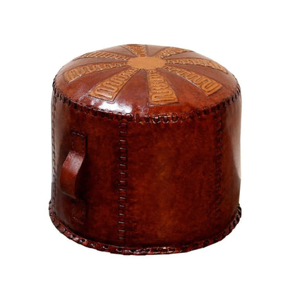 Sol Leather Round Pouf -- view 2