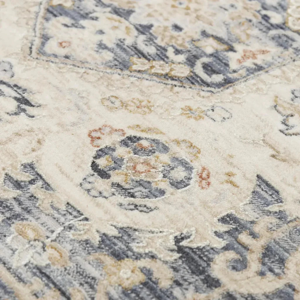 Curl Medallion Blue Area Rugs For Living Room -- blue