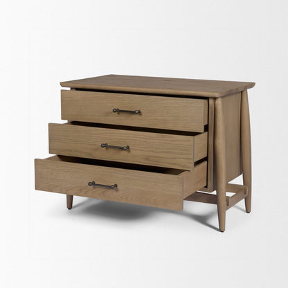 Hollis 35"W Gray-Brown Wood 3-Drawer Closed Nightstand -- Brown