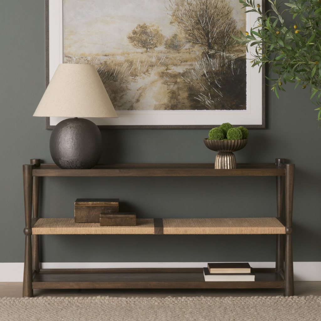 Bondi Dark Brown Mango Wood & Paper Rope Console Table -- Dark Brown