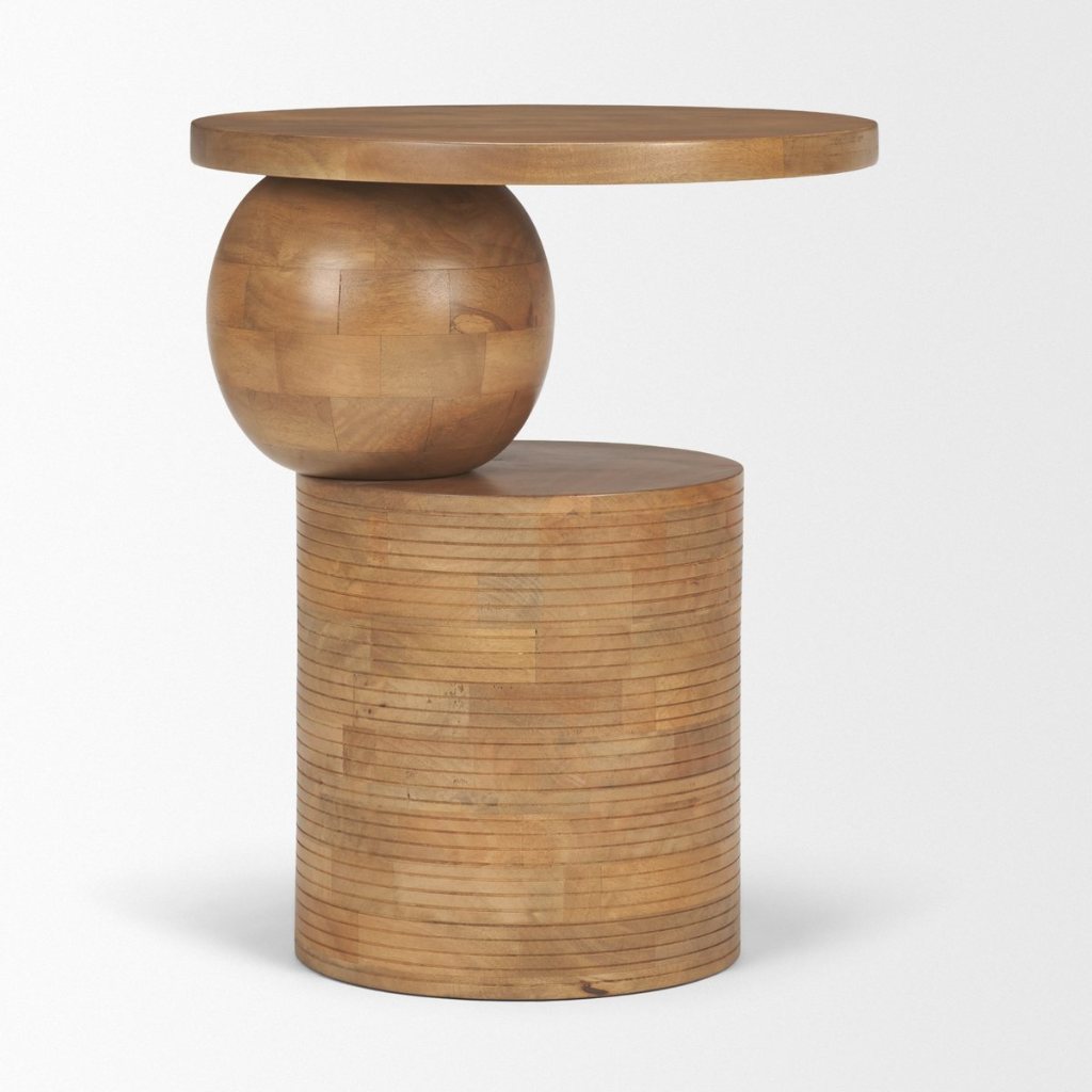 Stack 18" Round Light Brown Solid Wood Geometric Accent Tabl -- Light Brown