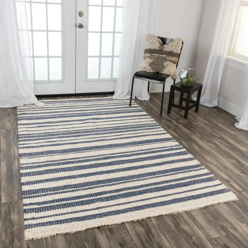 Acum Stripe Blue Area Rugs For Living Room -- blue