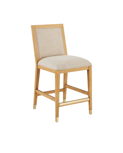 Santos Sea Sand Mahogany and Rattan Beige Counter Stool